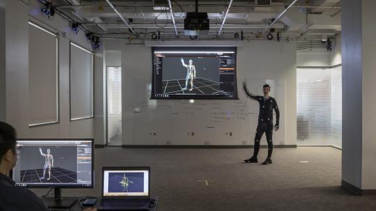 student demo in motion capture suit