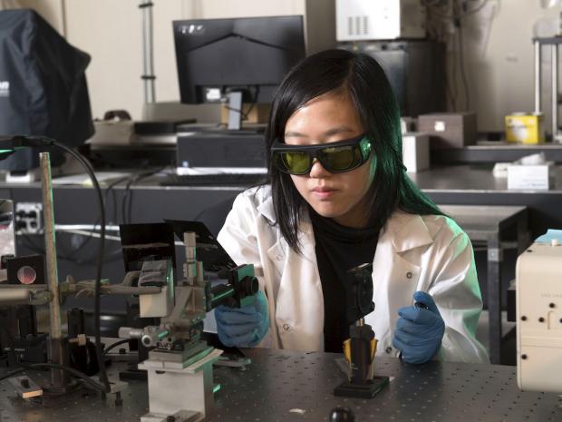 female student in lab