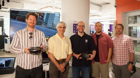 Members of Columbia University's Computer Graphics and User Interface Lab. From left: Alan McNaney, Steven Feiner, Carmine Elvezio, Frank Ling, and Jake Bullock.