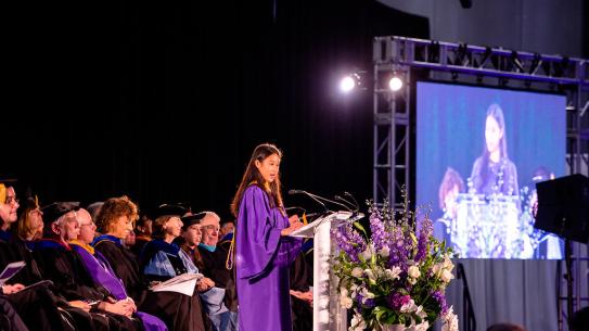 Florence Tong, NYU Tandon Student Council President, addresses the incoming class