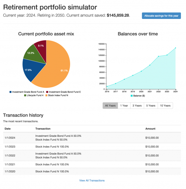 Retirement portfolio simulator